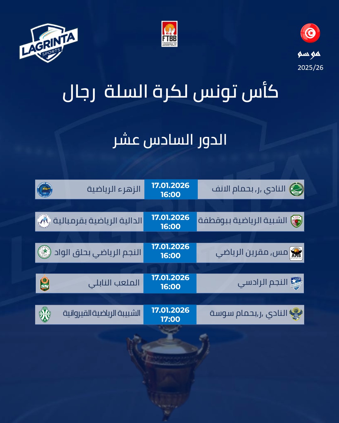 10- BASKET-BALL ( H)  NATIONALE 1. COUPE DE TUNISIE. 1.6éme